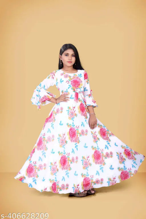 Georgette gown and dupatta, classic comfort, timeless elegance for girls aged 9-16. Indian handcrafted Georgette in a variety of colors and designs