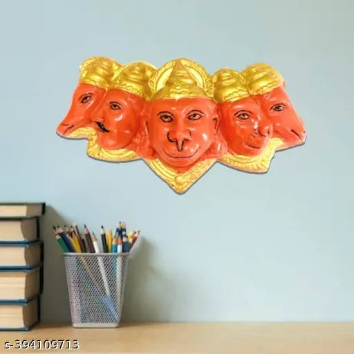 Orange polyresin Panchmukhi Hanuman Ji Murti statue for door entrance, home office temple decoration. Suitable for Vastu Pooja and various occasions. Handheld, 7 cm (L) x 4 cm (H) x 2 cm (B)