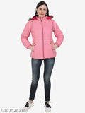 Solid pink nylon jacket with long sleeves and detachable hood, perfect for winter seasons and outdoor activities. Made in India