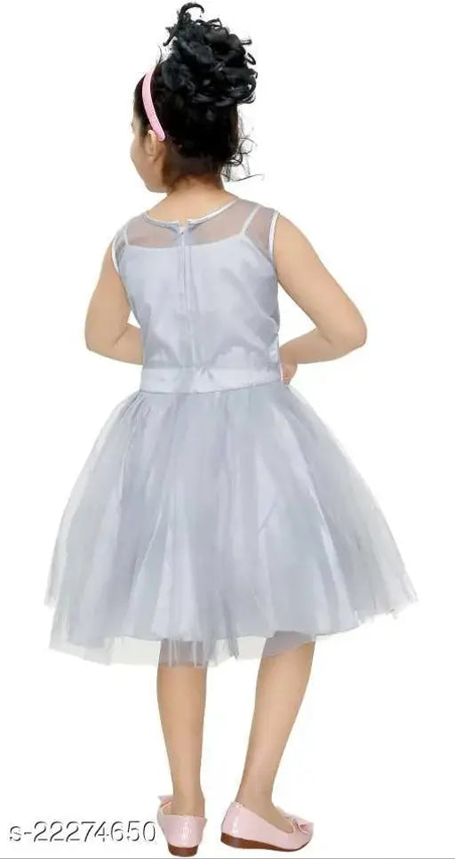 Silver net frock dress for girls, self-design sleeveless pack of 1, aged 2-3 years to 12-13 years, Indian origin
