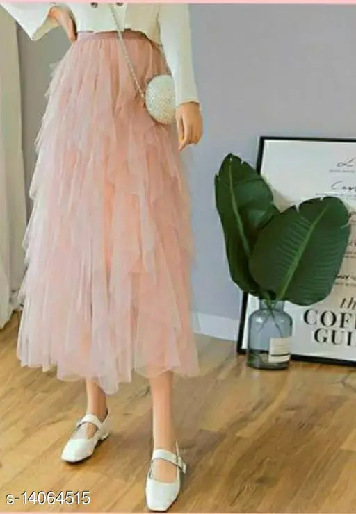 Trendy solid net skirt (India), size 24wa-35in for women's fashion