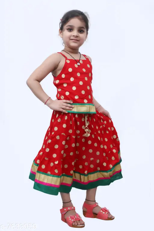 Girls set: Rayon Lehanga Choli, sleeveless top & skirt, zari woven pattern, stitched net, Indian traditional wear for 0-7 years