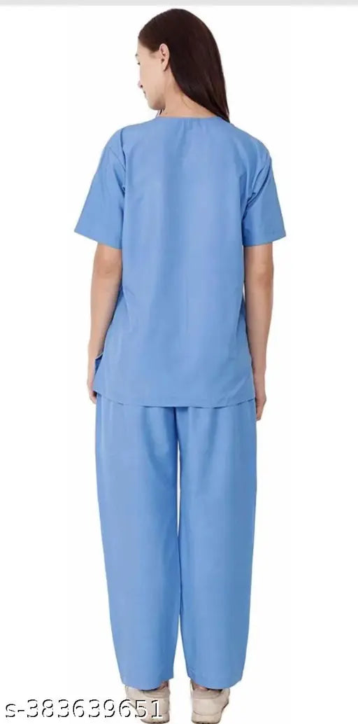 Polyester net scrub suit for nurse or doctor, blue professional attire for healthcare professionals