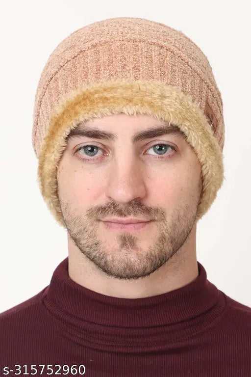 Woolen Weanies Velvet winter knit neck warmer scarf and skull cap set, self-design pattern, perfect for men & women in colder weather
