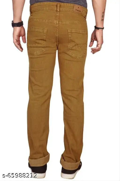Black cotton straight-leg men's mustard jeans for size 28, 30, 32, 34, 36, 38, 42, 44, 46, or 48 on display