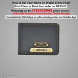 Customized canvas & leather wallet and key chain combo, personalize with your name, color, charm design. Order on Gillkart