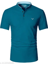 Polycotton men's Chinese-style casual tee with printed motif, short sleeves, size M (38in/27in), India origin