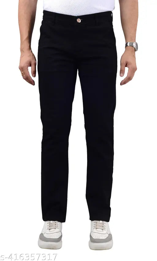 Men's regular trendy stylish denim black jeans - classic and enduring, perfect for casual wear or dressing up. Solid denim fabric with various sizes available (28, 30, 32, 34, 36, 38, 40). Made in India
