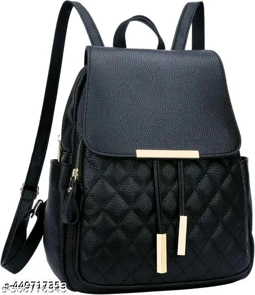 Black textured net PU handbag with three compartments, free size (L16xW13in), Indian-made