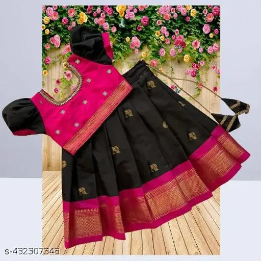 Tinkle Funky Kids Girls Lehenga Cholis - Cotton zari stitch lehengas with short sleeves, featuring intricate woven patterns, in sizes ranging from 12-18 months to 14-15 years