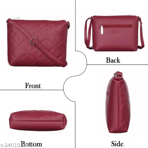 PU pink sling bag with self design pattern, water-resistant, one main compartment and two zip pockets, perfect for women and girls at an affordable price but high quality