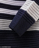 Wool striped pullover sweater for kids (2-3 years), hand-knitted in India