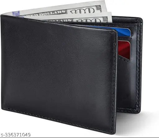 Black genuine leather men's card case wallet by Voblin, perfect for daily use and easy maintenance