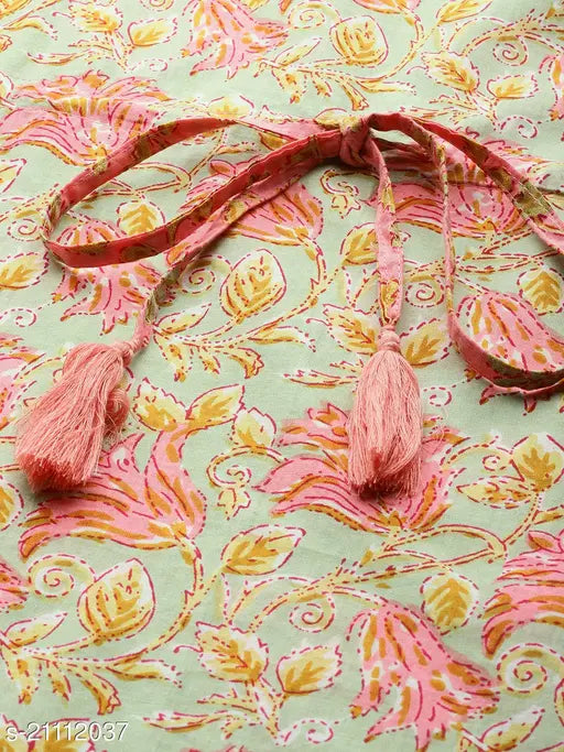 Green and Pink Cotton Kaftan Kurti, solid combo for women, three-quarter sleeves, Indian origin