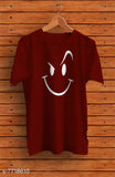 Maroon solid cotton round neck men's half sleeve tee, printed pattern on short sleeves, size S-XL, India origin