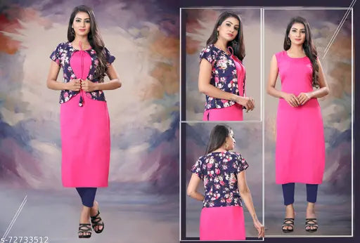 Ethnic 4 U checkered three-quarter sleeve kurti, made of 100% poly crepe. Available in multiple colors