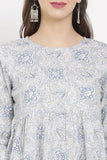 White printed cotton bell sleeve top, three-quarter sleeves, boho chic fashion for women, Indian-made cotton clothing