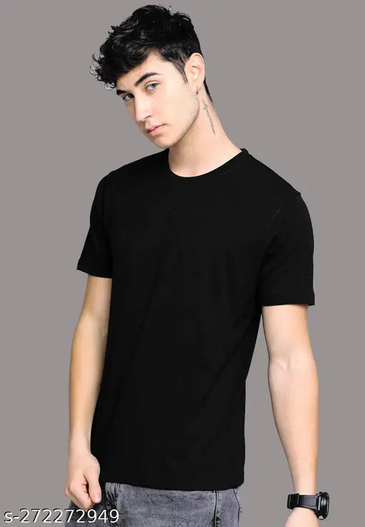 Comfy cotton short sleeve men's T-shirt, solid design, XL (Chest Size: 42 in), spruce up style from India