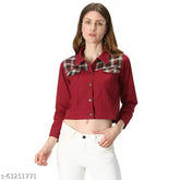 Stylish cotton blend twill jacket with printed net pattern for women, single piece on hanger in latest design - size S (34in bust, 18in length)