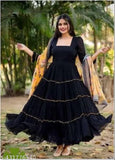 Rinku black georgette gown for women, three-quarter sleeves, self-design, party wear