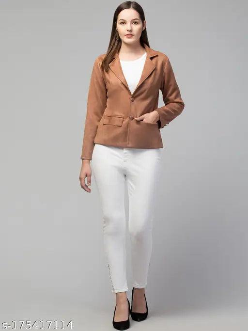 Classic linen suede jacket, solid color, full-length blazer with flap pockets, India origin