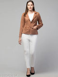 Classic linen suede jacket, solid color, full-length blazer with flap pockets, India origin