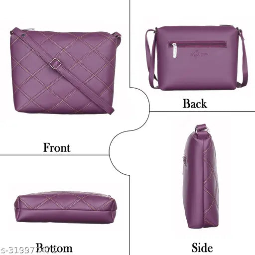 Quilted PU sling bag for women & girls, water resistant, single main compartment with inner zip pocket and back side zip pocket, free size (9x4x8 inches)