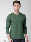 Olive green cotton, full sleeve casual t-shirt for men - Made in India