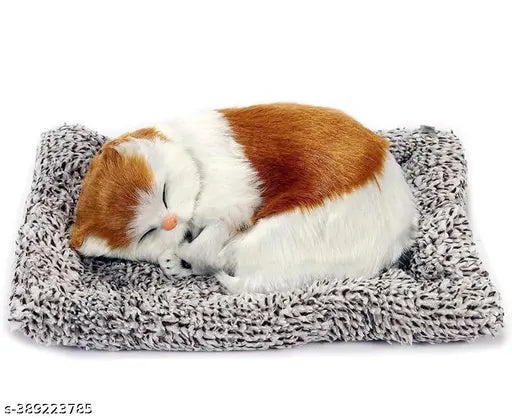 Cherry faux fur plush, meowing cat sleeping toy for Valentine gifts, India-origin