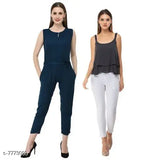 Sleeveless rayon jumpsuit, solid net design in sizes S, M, L - fashionable and attractive