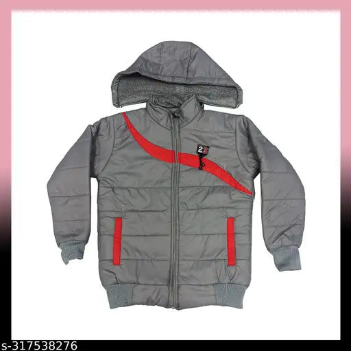 Stylish nylon winter jacket for boys, solid pattern, urban fit, perfect for cool weather (9-10 years or 11-12 years)