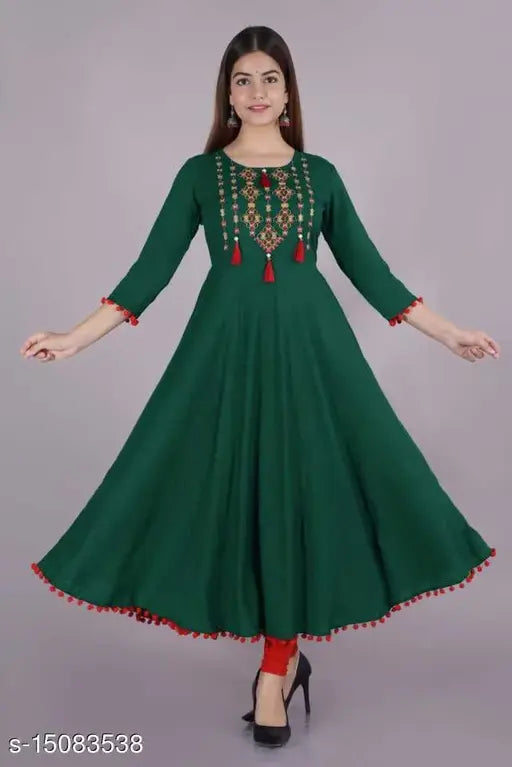 Rayon embroidered kurti with three-quarter sleeves, Aagyeyi fashionable Indian clothing for women, S-XXXL sizes available