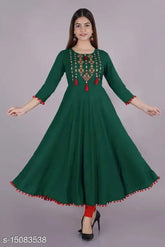 Rayon embroidered kurti with three-quarter sleeves, Aagyeyi fashionable Indian clothing for women, S-XXXL sizes available