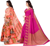Multicolor Georgette sarees pack, printed floral design for daily wear, India-made free size set with separate blouse pieces