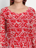 IKKAT printed Georgette gown-style kurta, long sleeves, digital printed heavy American crepe full lining, exclusive designer one piece. Indian-origin fashion for every size