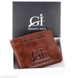 Stylish leather wallet for men by Growth India, features 2 compartments, free size (11cm x 2cm)