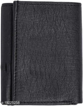 Aava black trifold wallet, PU, 5 compartments, free size (12cm x 8cm), Indian-made accessory