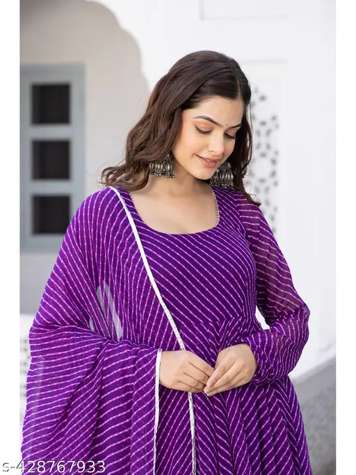 Georgette gown & dupatta set for women, Indian designer wear - elegant, fashionable, party/wedding ready in S, M, L, XL