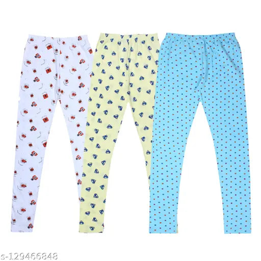 Ayvina Girls Cotton Printed Pyjama Pack of 3 - Super Soft & Comfortable leggings for kids, all-season wear in multiple colors and sizes (India)