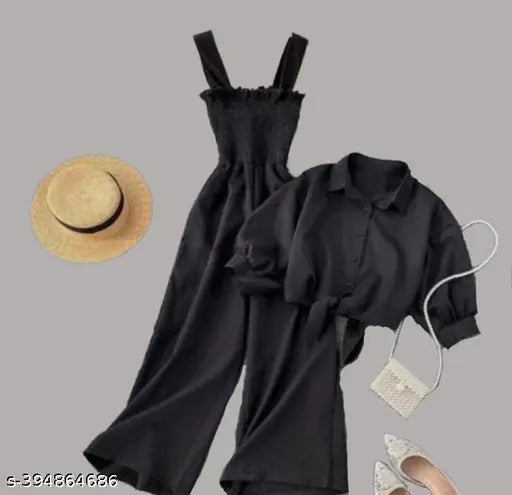 Crepe sleeved solid 2-piece women's dress with comfy shrug, Indian handcraft