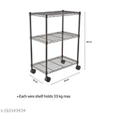 Black powder-coated steel 3-shelf mobile cart with large storage capacity - Decorscent 5kg utility rack for kitchen appliances and office supplies