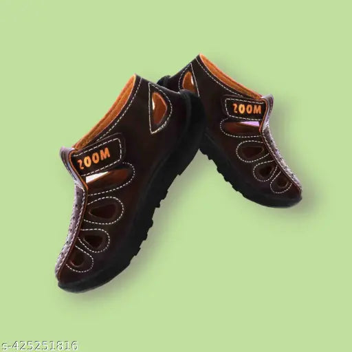 Brown synthetic leather kids sandals, stylish, comfortable, and easy to clean for daily wear