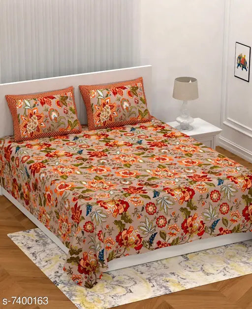 Sanganeri Cart 300 TC Pure cotton King size 100*100 bedsheet, Indian-origin quality bed linen set with two pillow covers, 120 thread count