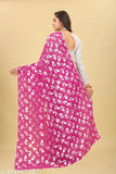 Poly Georgette printed saree with separate satin silk blouse, ideal for weddings and festivals, originated in India
