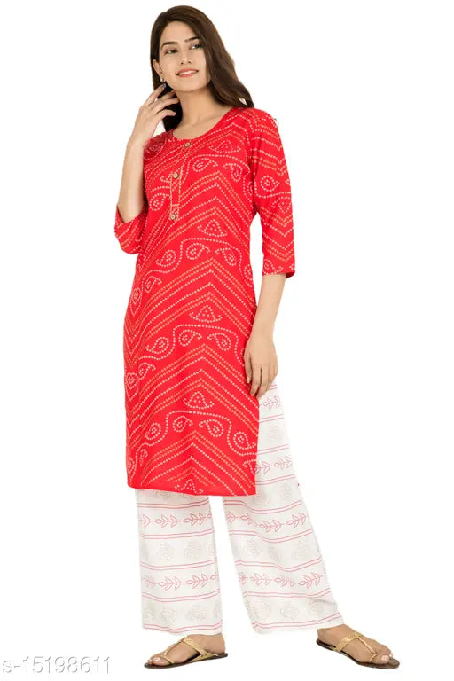 Rayon kurta and palazzo set, printed net three-quarter sleeves Indian fashion pack of 2 in M size