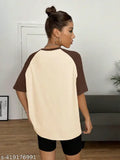 Women's oversize cotton t-shirt, three-quarter sleeves, solid net, size guide included