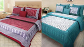 Jaipuri cotton double bed bedsheet combo pack, 2 bedsheets with 4 pillow covers - tribal print, summer season adult bedding from India