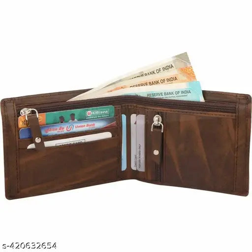 Tan artificial leather men's casual ethnic formal wallet, 3 card slots, double zip, classic design for travel or office use