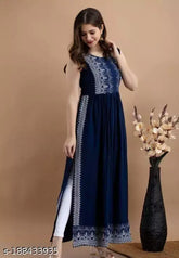 Viscose rayon printed kurta, sleeveless, embroidered, Indian women's fashion