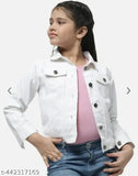 White cotton blend kid jacket, solid pattern for 5-6 years, long sleeves, India-made children's apparel